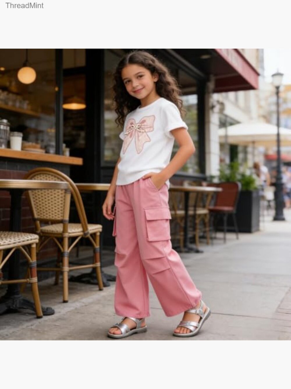 2pc Butterfly Top & Cargo Pants Set Teens Tween Girls 9-14y - Picture 3 of 7